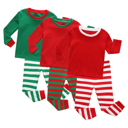 

Esaierr 2-9Y Toddler Kids Boys Girls 2Pcs Christmas Pajamas Pjs Little Boys Girls Sleepwear Pyjama Clothes Long Sleeve Crew Neck Thermal Underwear Set Striped Sleepwear Outfits Loungewear Set