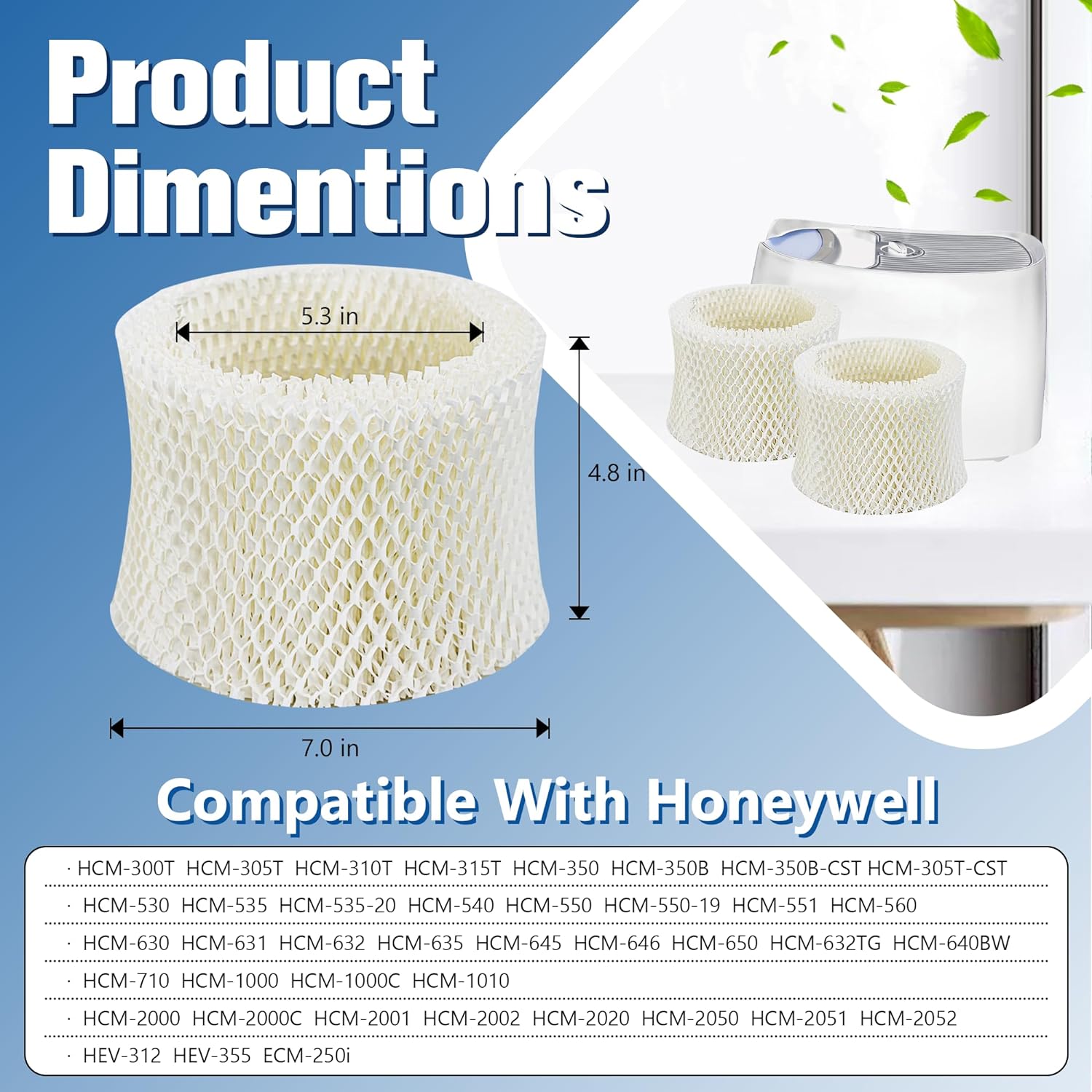Humidifier Filters Replacement for Honeywell Humidifier Filter HAC-504 HAC-504AW and Honeywell Filter A, Replacement for Honeywell HCM-350 HCM-500 HCM600 Cool Mist Humidifiers, 4 Pack, White White