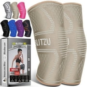 BLITZU 2 Pack Knee Brace, Compression Knee Sleeves for Men, Women, Running, Working out, Weight Lifting, Sports. Knee Braces Support for Knee Pain Meniscus Tear, ACL, Arthritis Pain Relief. Beige M