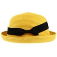 thumbnail image 1 of GOOHOCHY Sombrero de paja con ala ancha enrollable y lazo para mujer y niña, ideal para el verano, para playa (amarillo), 1 of 7