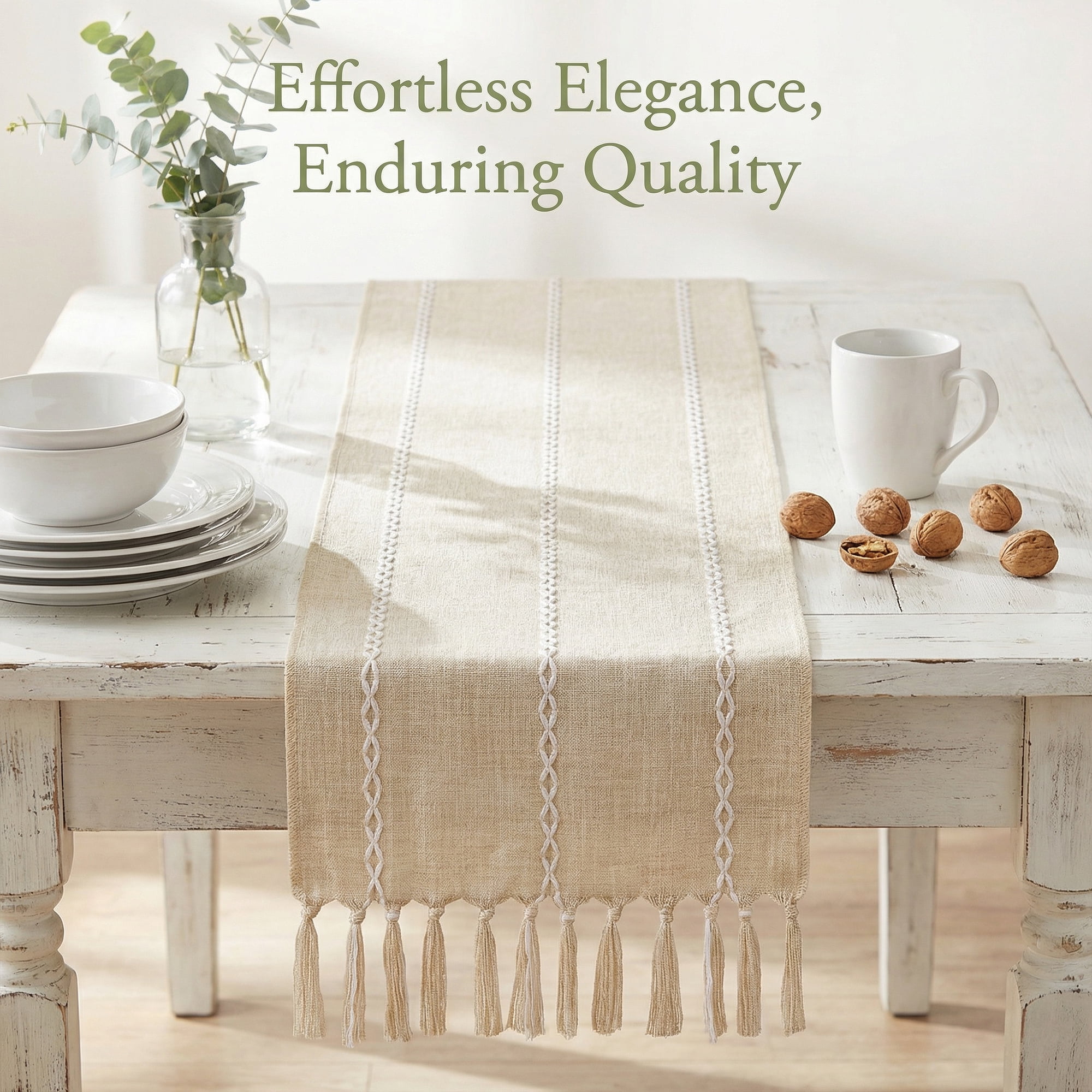 Unique Bargains Washable Polyester Kitchen Runner with Tassel for Dining Beige 13"x72"