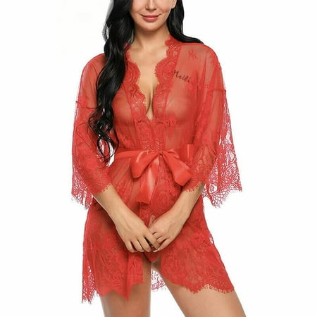 

Womens Sexy Lace Lingerie Robe Babydoll Kimono Dressing Gown Nightwear Nightgown