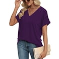 thumbnail image 5 of SHIBEVER Womens Tops Summer Short Sleeve Shirts for Women Casual V Neck Tops for Women Loose Fit Comfy Purple T Shirts for Women XL, 5 of 8
