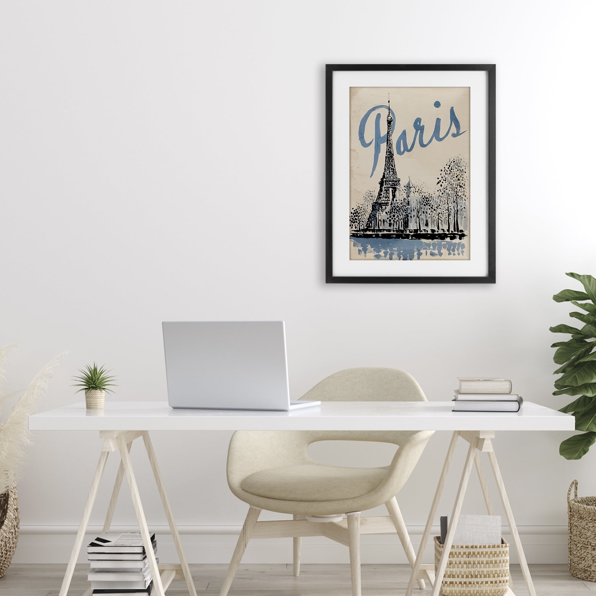 Stupell Industries Blue & Beige Paris Travel Black Framed Print Under Glass, design by Annabelle Hall