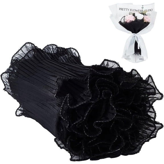 4.5 Yards Black Flower Wrapping Mesh Paper 10-5/8 inch Wrinkled Wavy Bouquet Packaging Paper Floral Packaging Mesh Organza Paper for Weddding Decor Flower Gift Packing Real 18K Gold Plated