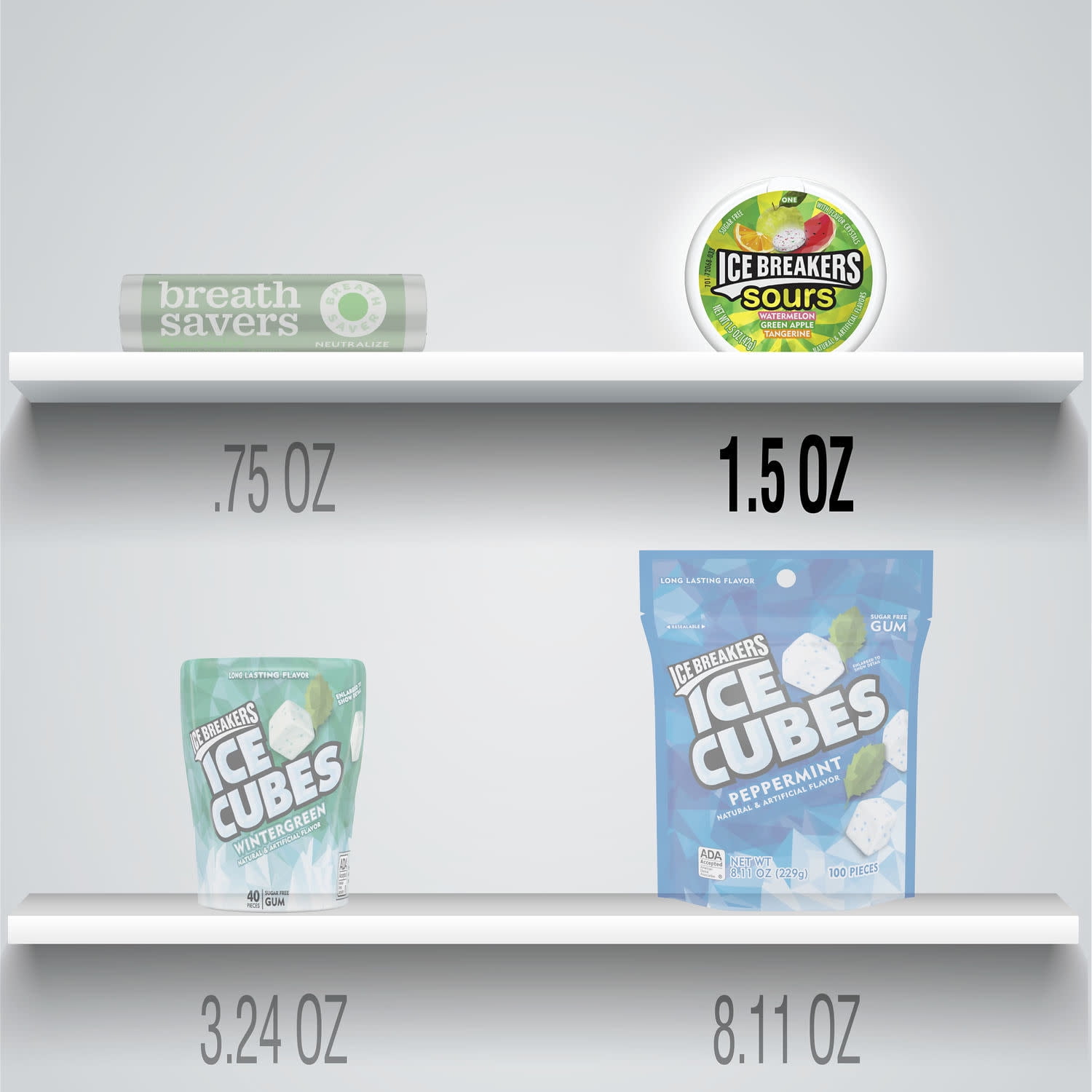 (2 pack) Ice Breakers Sours Assorted Fruit Flavored Sugar Free Mints, Puck 1.5 oz