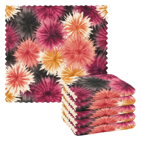 6 Pieces of Kitchen Towels 11x11Inch Kitchen Dish Cloths Kitchen Dish Towels Reuseable Cleaning Cloths Red Tie-dye
