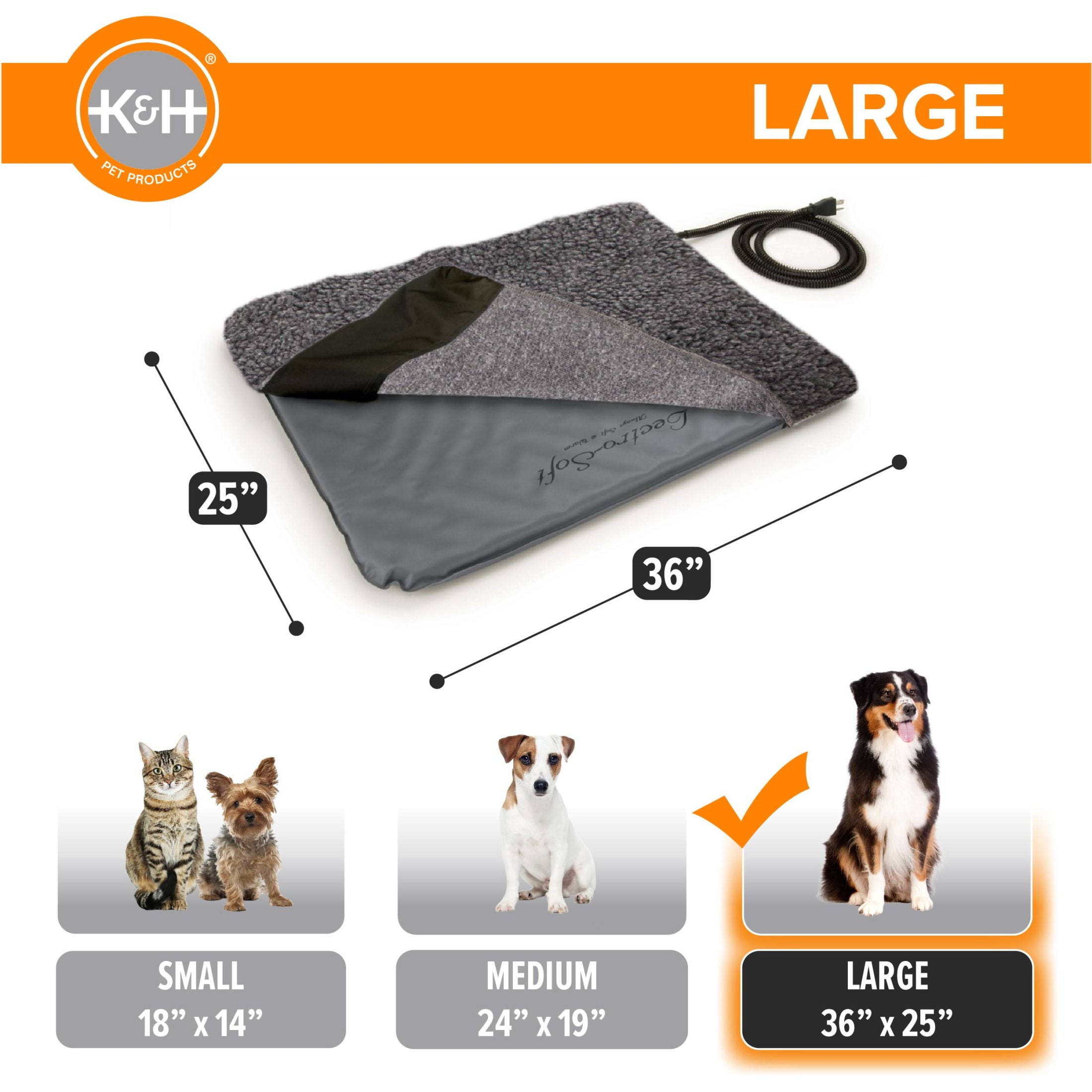 K&H Pet Products Lectro-Soft Outdoor Heated Pet Bed Gray Large 36 X 25 Inches