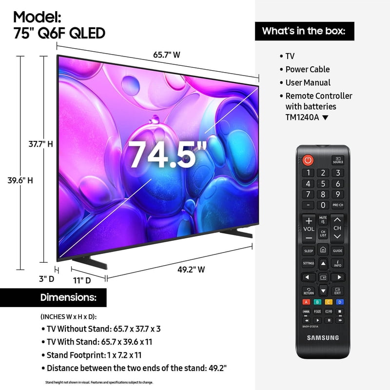 Samsung 75" Class QLED 4K QLED Smart TV 2025 - QN75Q6FAAFXZA display and camera view
