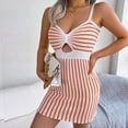 thumbnail image 7 of IROINNID Sheath Dress For Women Suspender V-Neck Contrast Stripe High Waist Knitted Suspender Wrap Hip Dress Short Stripes Dress, 7 of 7