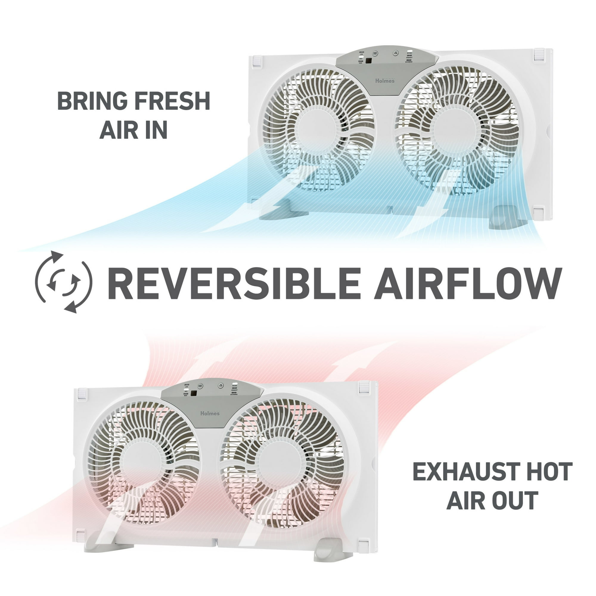 Holmes 9” Digital Window Fan, 3-Speed, Twin Blade, Reversible Airflow, Remote, White