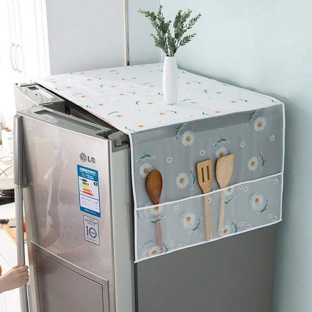 Feltree Washing Machine Cover-proof and Oil-proof Dryer Top Cloth with Side Storage Bag Cotton Linen Kitchen Refrigerator Appliance Protection Cover