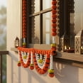 thumbnail image 6 of Store Indya Decorative Artificial Marigold and Pearl Toran, Traditional Orange Flower Door Hanging (Design 1), 6 of 9