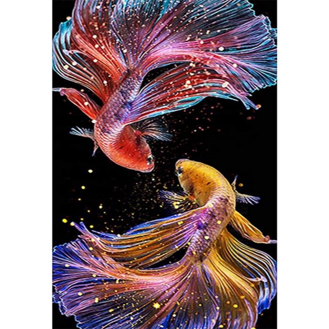 Cuadros Decorativos Tour de peces de colores de diamante de círculo completo de pintura de diamantes 5D JShteea Nuevos Originales