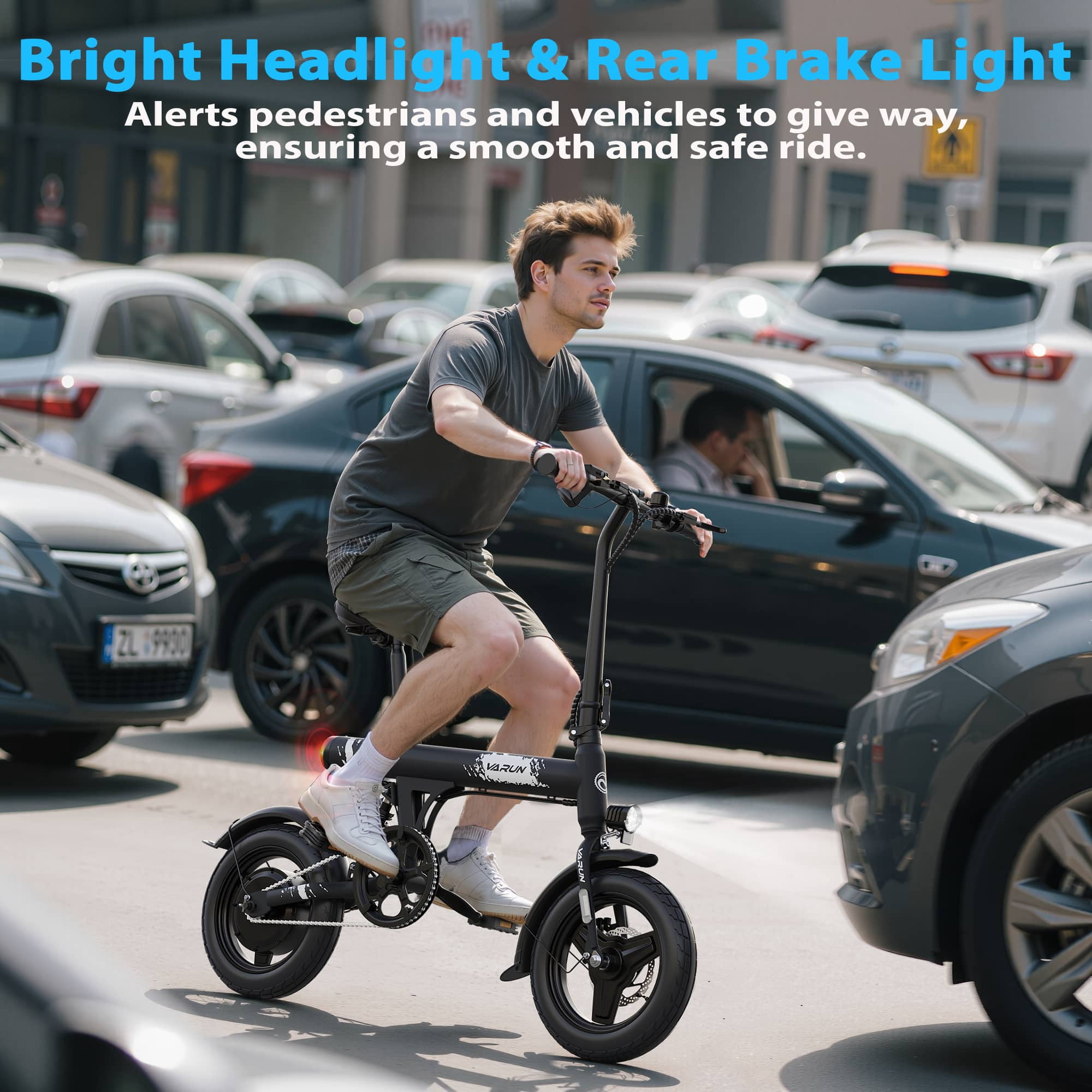 VARUN Electric Bike, 14" Folding EBike for Adults Teens, Peak 500W 36V 280.8Wh Battery, Mini Commuter City Ebike with Rear Shock Suspension up to 20MPH, 25Mile Range,UL2849