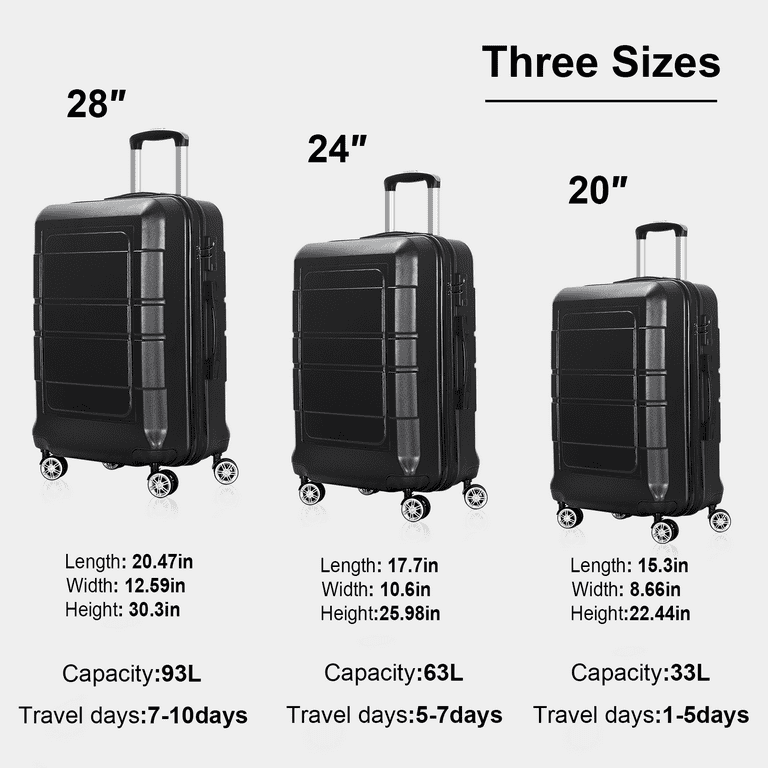 AKA 3 Piece Black PC Luggage Set (28/24/20) 