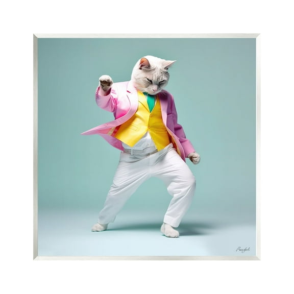 Stupell Industries Dancing Cat Portrait Animals & Insects Painting Unframed Art Print Wall Art, 12 x 12
