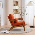 thumbnail image 3 of Accent Chair, Mid-Century Modern Chair with Pillow, Upholstered Lounge Arm Chair with Solid Wood Frame & Soft Cushion for Living Room, Bedroom, Balcony, Orange, 3 of 7