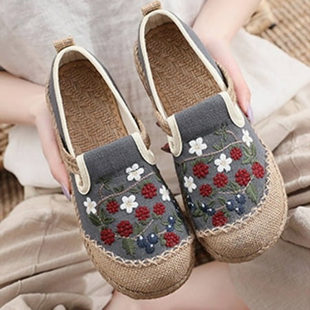Xysaqa Women Flats Shoes  Womens Walking Shoes Women s Round Ethnic Style Embroidered Shoes Shallow Cut Low Top Soft Bottom Cloth Shoes Female Zapatos Mujer Savings!