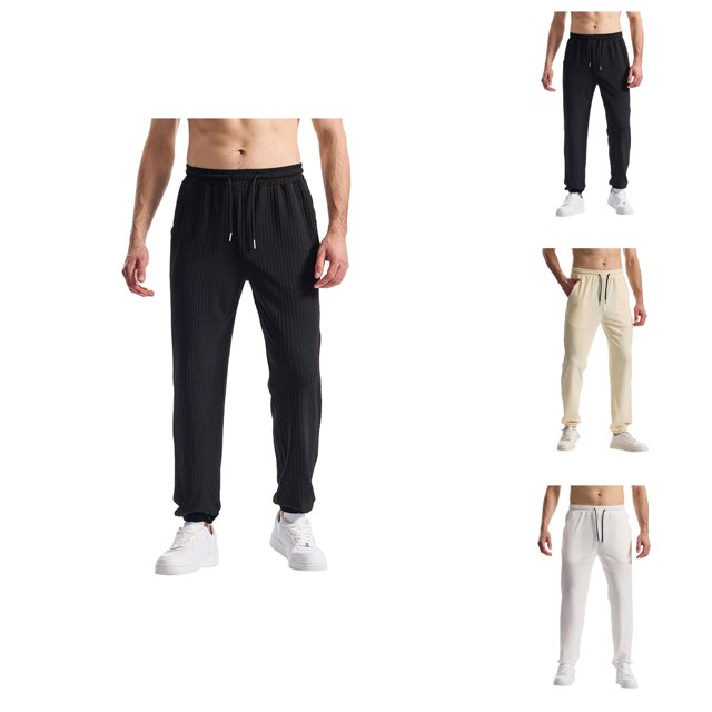 Sweatpants for Men 2025 Smooth Rib Straight Leg Loose Fit Drawstring Joggers with Pockets Mens Casual Pants Trousers