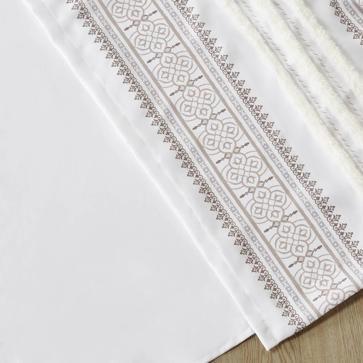 MAYEERTY 50x84" Poly Printed Curtain Panel with Tufted Stripe and Lining White/Brown