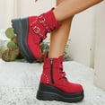 thumbnail image 5 of Red Ladies Round Toe Lace Up Boots Wedge Heel For Casual Winter Activities, 5 of 9