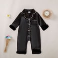 thumbnail image 2 of mgoYE Newborn Baby Girl Boy Silk Pajamas 3 6 12 18 24 Month Long Sleeve Button Satin Infant Pjs One Piece Jumpsuit Loungewear(Black,18-24 Months), 2 of 4