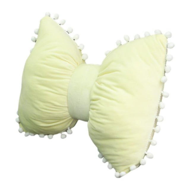Almohada de arco con pommentos de pompa, almohada de almohada de almohada de asiento lindo para la sala de estar, sofá para viajar en interiores Amarillo