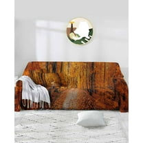 Orange Forest Path Sofa Covers for 3 Cushion,Washable Couch Cover for Sectional Sofa Slipcovers with Tassel,Autumn Fall Nature Tree Landscape Loveseat Covers Futon Cover Throw Blanket 71''x118''