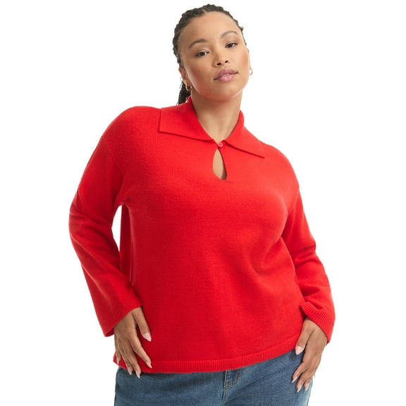 June & Vie Women's Plus Size Polo Shirt Sweater