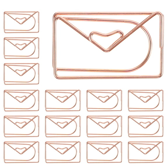 Raindrops 20pcs Large Metal Paper Clips Envelop Shape Paper Simple Note Clips Portable Office Clamps(Rose Gold)