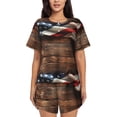 thumbnail image 1 of Balery Rustic American Flag Wood Conjunto de Pijama para Mujer con Estampado, Dos Piezas de Manga Corta y Shorts, Ropa de Dormir Suave con Cuello Redondo y Bolsillos-Large, 1 of 6