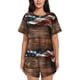 thumbnail image 1 of Fotbe Rustic American Flag Wood Conjunto de Pijama Estampado para Mujer, 2 Piezas, Ropa de Dormir con Camiseta de Manga Corta y Shorts Suaves-XX-Large, 1 of 6