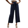 thumbnail image 2 of Liacowi Women Solid Color Elegant Wide Leg Cropped Pants with Pockets Female Loose Fit Paper Bag Waist Trousers with Belt Trendy Office Wear, 2 of 8