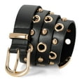 thumbnail image 5 of Punplita Women Belts Rock Grommet Leather Belt Waist Studded Belt for Jeans Pants Black, 5 of 8