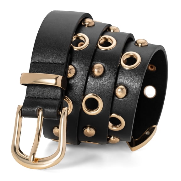 Punplita Women's Studded Rock Leather Belt, Black