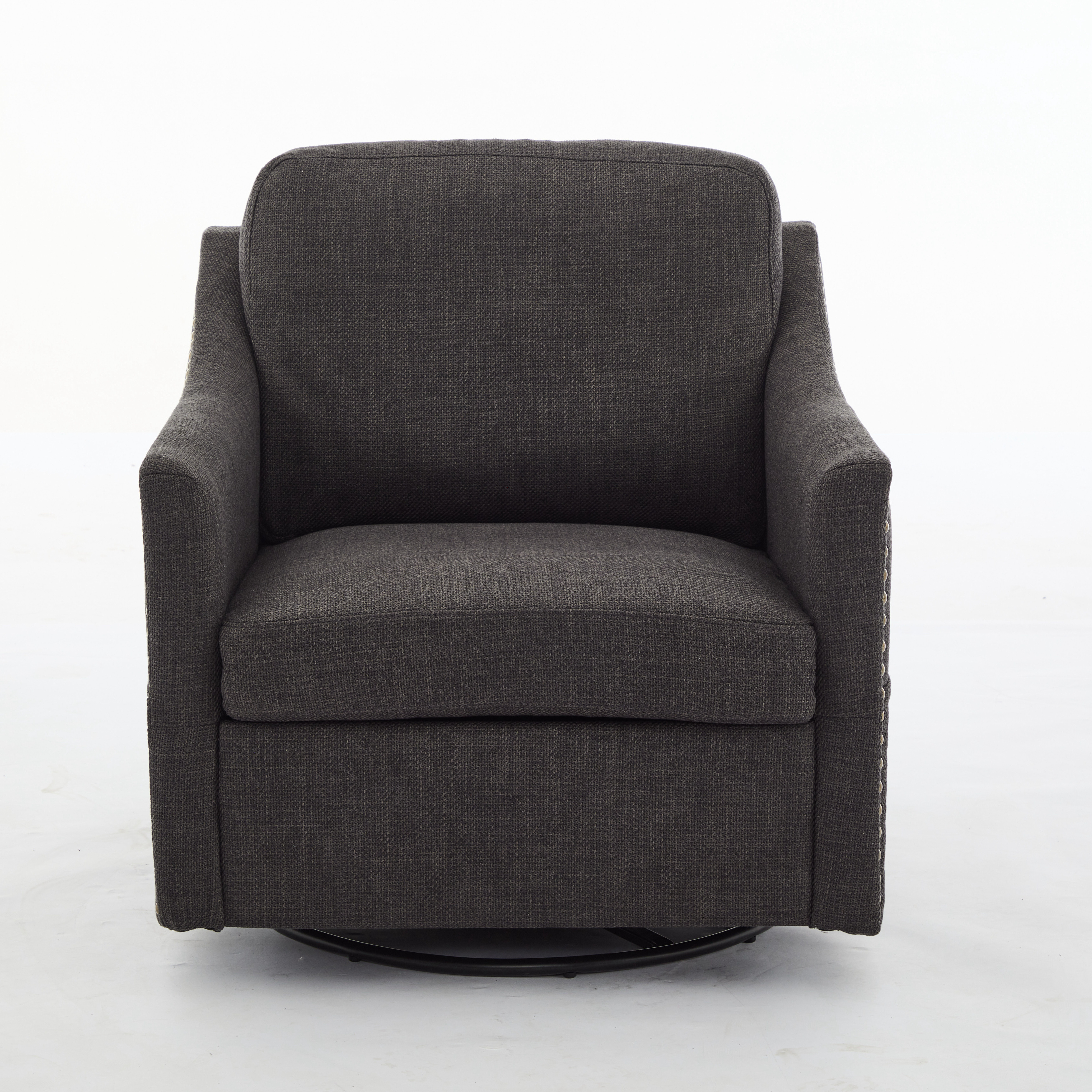 PORKISS Modern Swivel Accent Chair, 360 Rotating with USB & Magazine Pockets, Dark Gray