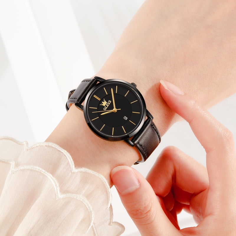 OLEVS Watches for Women Waterproof Womens Wristwatches Analog Quartz Ultra Thin Watches Leather Strap Watches with Date Calendar Ladies Watches Gifts Reloj para Mujer