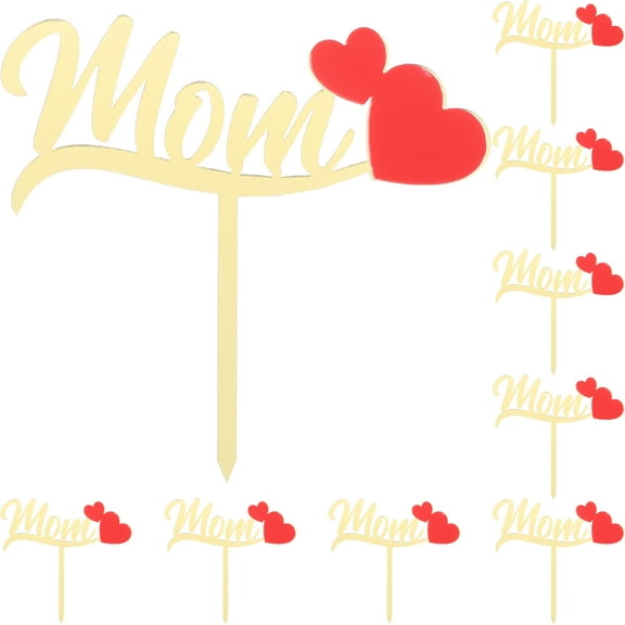 10pcs Mother‘s Day Cake Topper Decor Acrylic Cupcake Topper Party Cake Insert Ornament