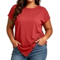thumbnail image 2 of Yourumao Women's Plus Size Tops Asymmetrical Hem Short Sleeve Tunics with Button V Neck Loose Casual Blouses for Summer Outdoor, 2 of 6