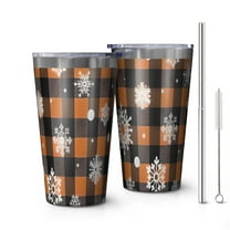 16oz Tumblers Orange and Black Plaid Christmas Snowflake Pattern Stainless Steel Vacuum Insulated Double Wall Travel Tumbler Cups Mug with Lid and Straw,Cleaning Brush for Coffee,Tea