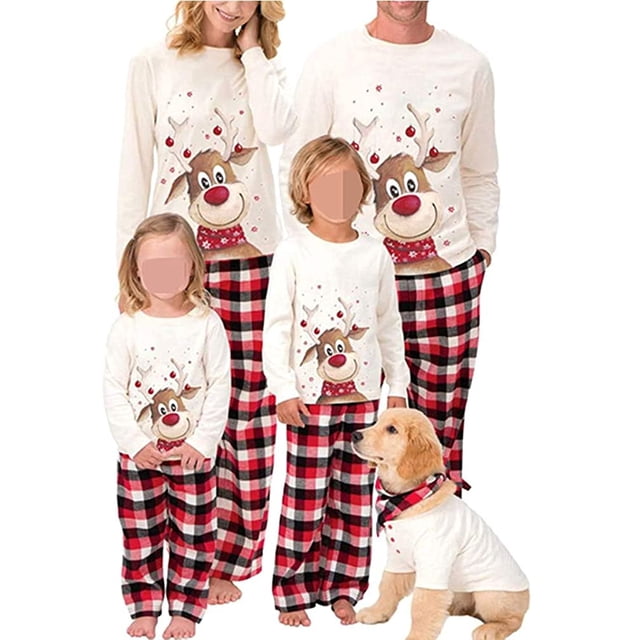 Family Christmas Pjs Conjuntos a juego Deer Plaid Jammies para bebés Adultos y niños Holiday Christmas Sleepwear Set Xemadio WMZL-698-5