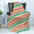 thumbnail image 4 of Chevron Soft Flannel Fleece Throw Blanket, Pattern Vintage Style down Backward Strokes Like Leaf Funk Art Style 60's Theme, Cozy Plush for Indoor and Outdoor Use, 50" x 60", Multicolor, by Ambesonne, 4 of 5