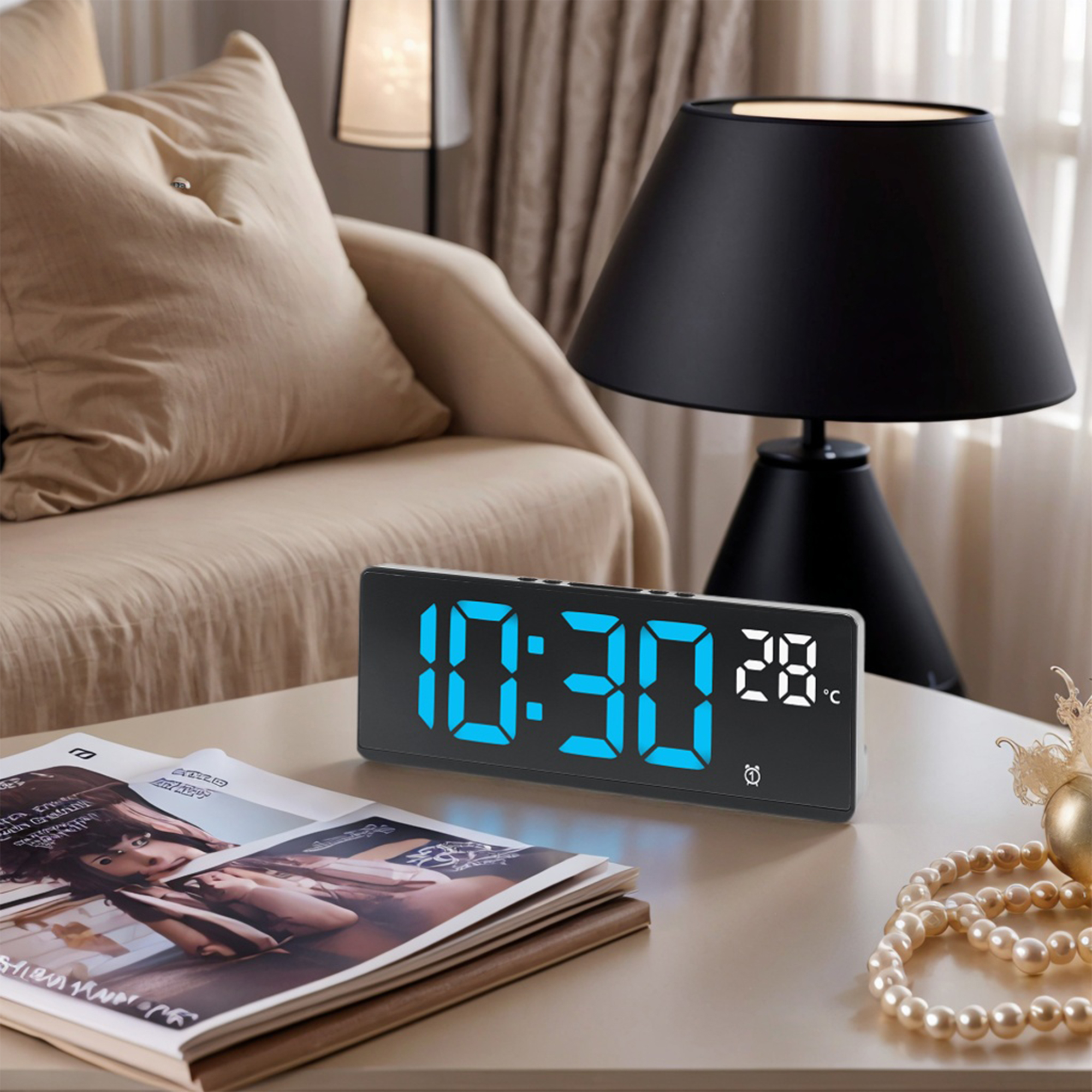 Unique Bargains Large LED Display Dual Alarms Blue 6.8"L x 0.9"W x 2.6"H