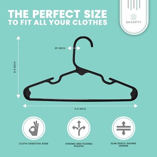 Kids Plastic Hangers, Children's Hangers for Baby, Toddler, and Child Clothes - Everyday Standard Use - Ideal for Boys and Girls Closet, Clothing, Pants, Coats, and More - Black, 40 Pack