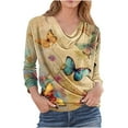 thumbnail image 4 of JUSLIO Womens Shirts Relaxed Fit Graphic Blouses Ruched Long Sleeve V Neck Blouses Multicolor XL, 4 of 5