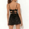 thumbnail image 4 of nerohusy Robe Aguichant Dos Nu à Sequins pour Femmes - Col en V Bretelles Spaghetti Sans Manches Brillante Tenue de Soirée Mini Noire,P, 4 of 5