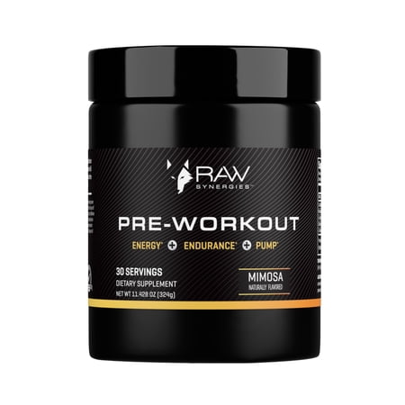 RAW Synergies Pre-Workout - Sustained Energy & Endurance Support - Naturally Sourced Caffeine, L-Theanine, Citrulline & Beta-Alanine - Boost Focus, Pumps & Performance - Mimosa Flavor - 30 Servings