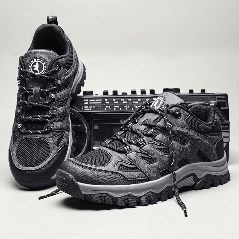 Men's Suede & Mesh Hiking Shoes, Breathable Outdoor Trail Sneakers, Non-Slip Rubber Outsole, Shock Absorption Comfortable Footwear for Trekking, Camping, and Daily Outdoor Activities