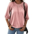 thumbnail image 2 of Women Casual 3/4 Sleeve Solid Color Loose T-shirt Crew Neck Tops, 2 of 4